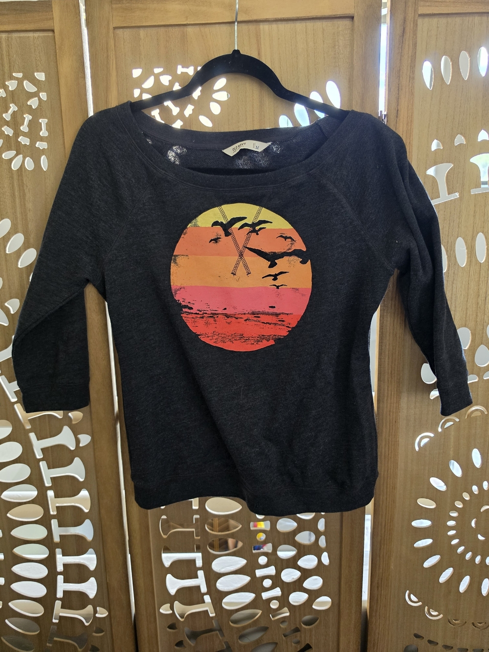 Old Navy Charcoal Scoop-Neck Sweatshirt with Sunset Graphic